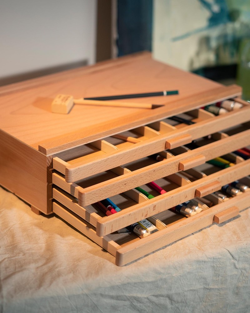 DJAR Basic 4-Drawer Art Supply Storage Box, Portable Premium Beech Wood Organ...