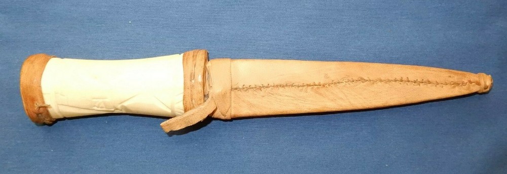 Bone Handle Ceremonial Dagger & Custom Leather Sheath 12 1/2", 7 1/2" Blade