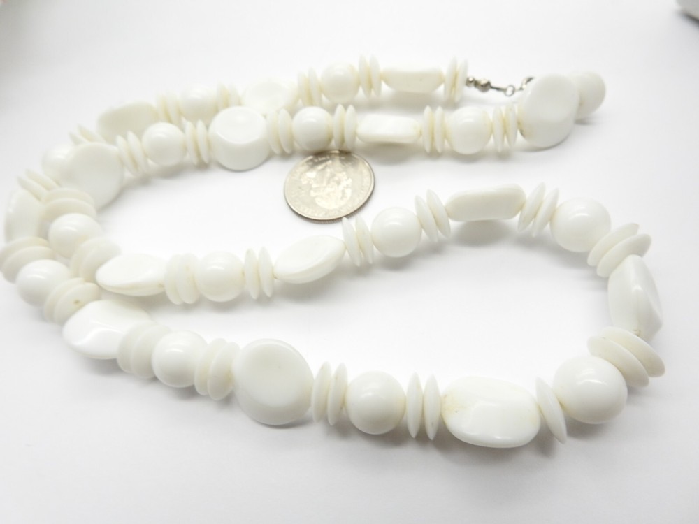 White Plastic Beaded 25 Inch Necklace Vintage