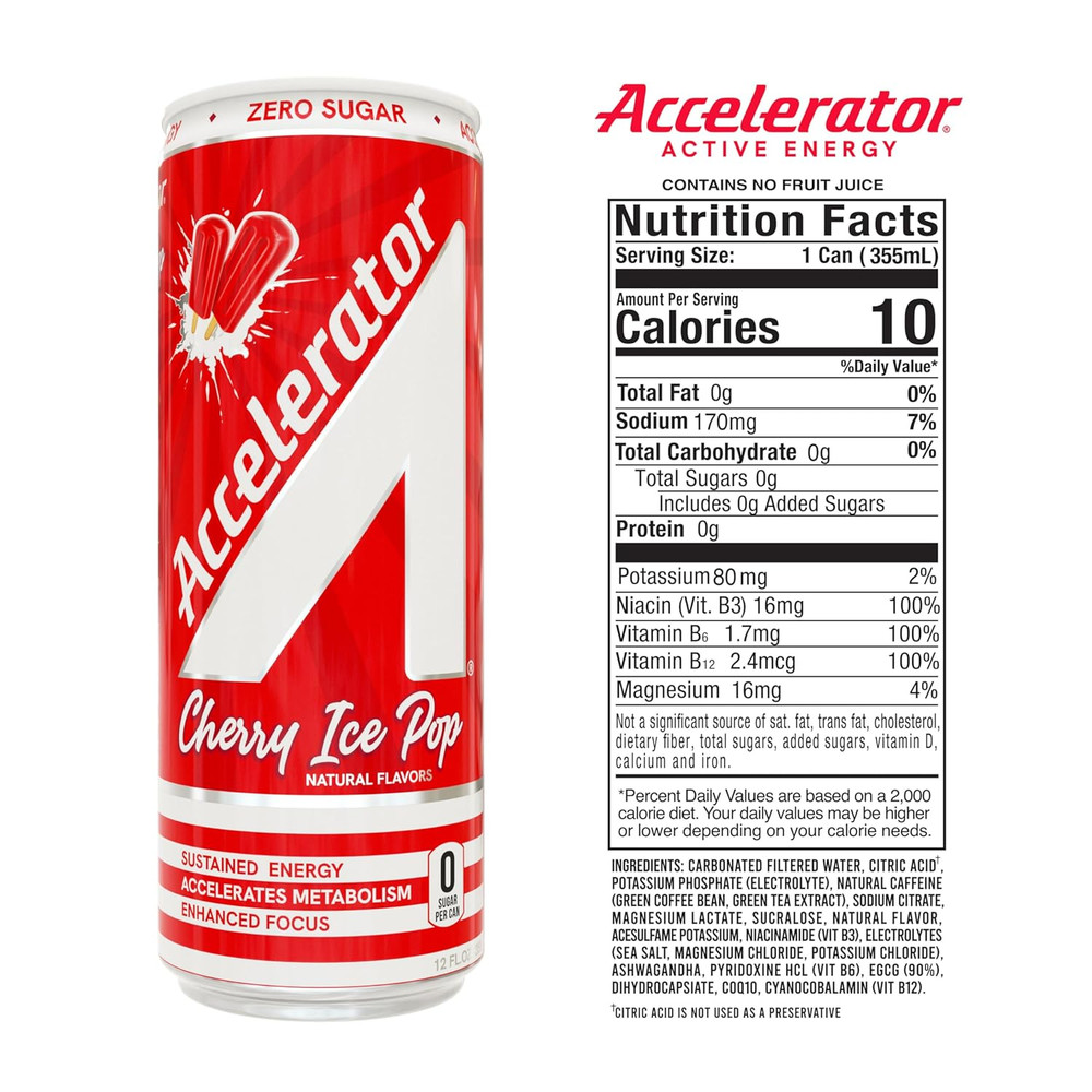 Accelerator Cherry Ice Pop Energy Drink, 12 Fl Oz Can