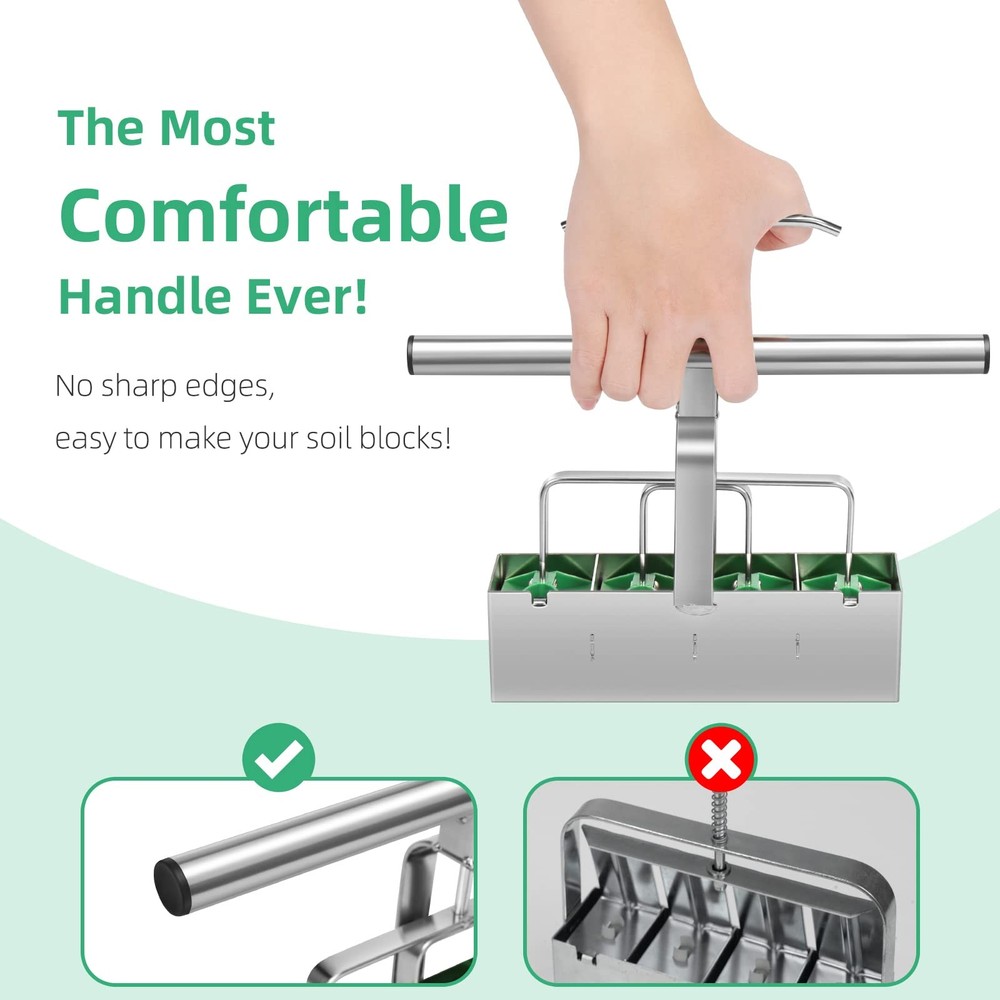 4-Cell Soil Block Maker 2 in Mold Soil Blocker with Comfortable Handle