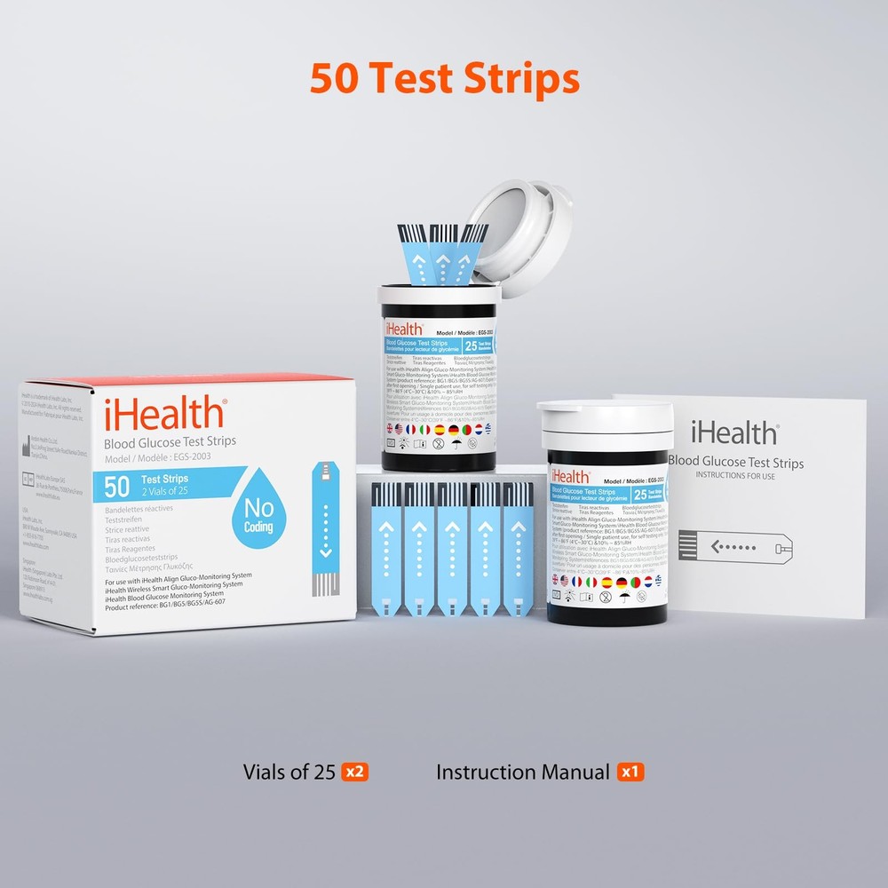 Blood Glucose Test Strips (50 Count), No Coding Blood Sugar Test, Precision S...