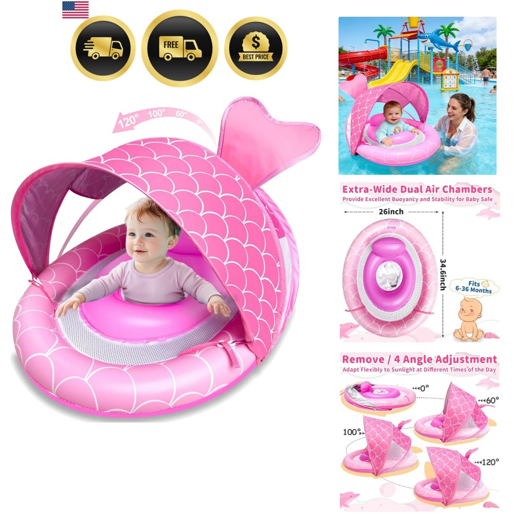Baby Float with Canopy for Age 6-36 , + Sun Protection 4 Stage Adjustable Can...