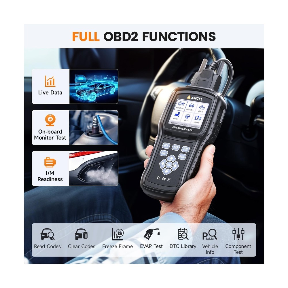 ANCEL AD610 Pro OBD2 Scanner - ABS SRS Code Reader, Check Engin... Fast USA SHIP