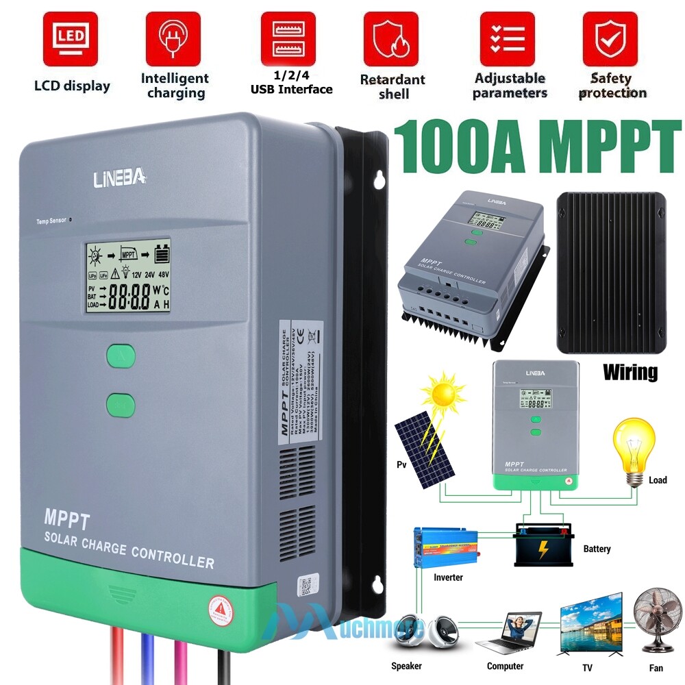 30 60 100Amp MPPT Solar Charge Controller 12V/24V/36V/48V DC Input LCD Regulator