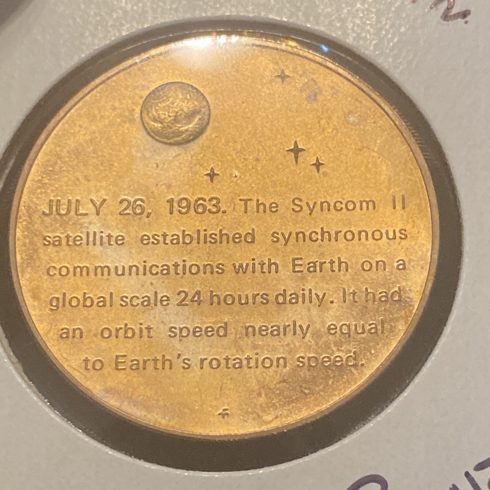 Vintage Syncom 2 Bronze Token Space Synchronous Orbit Satellite Token