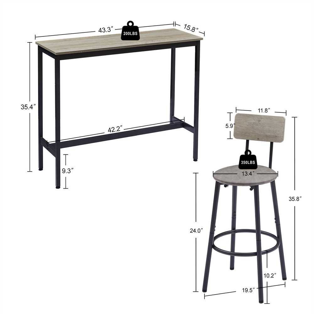 3 Piece Bar Table Set Counter Height Kitchen Pub Table w/ 2 Bar Stools US
