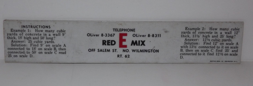 Vintage Red E Mix Concrete Calculator Slide Ruler