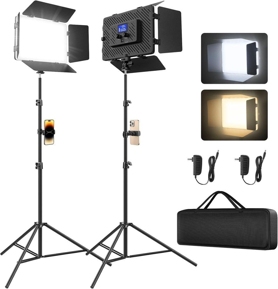 Unicucp 2 Pack Led Video Light Panel Light with Barndoor, 8000mAh Rechargeable