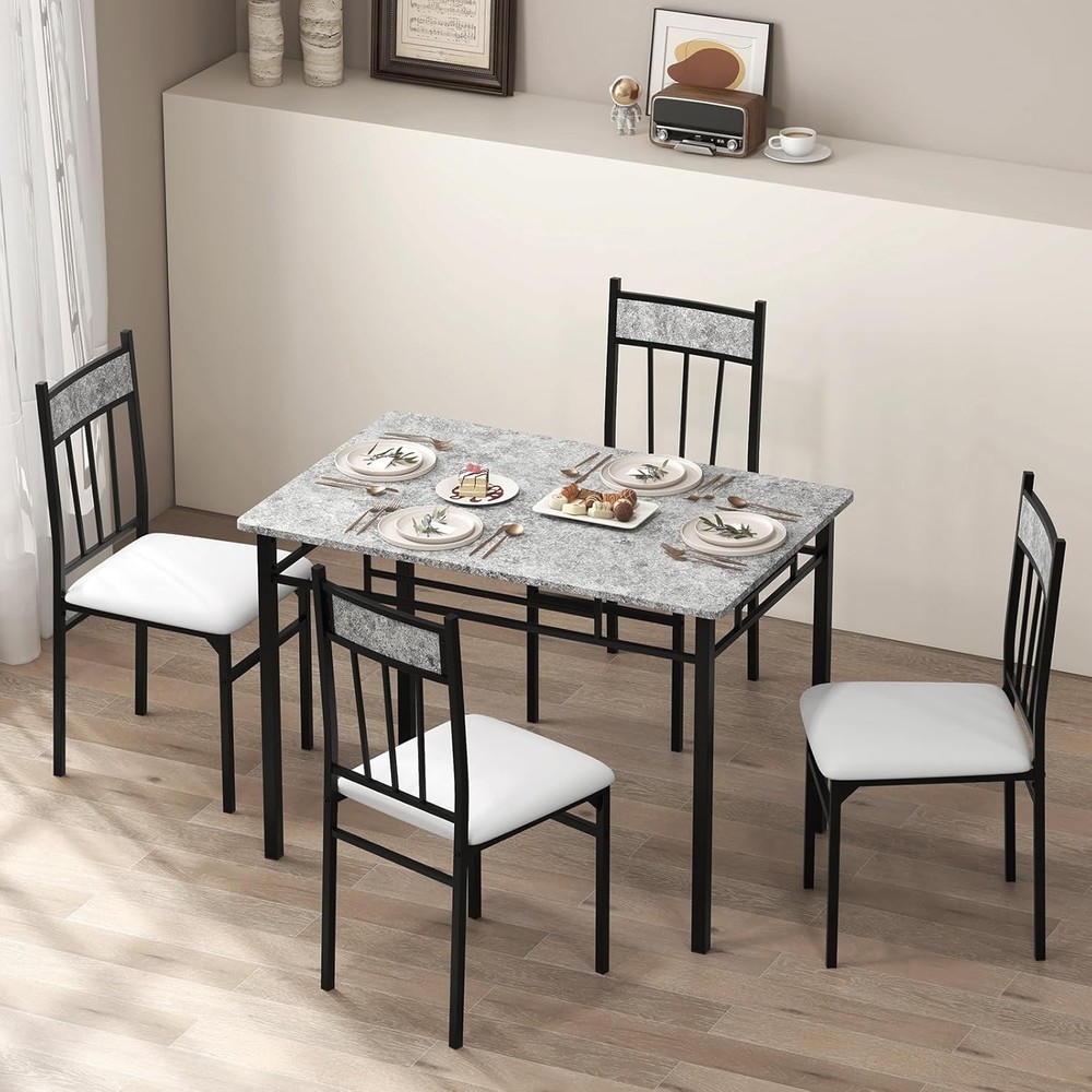 Dining Table Set 4 Kitchen Table & Chairs Set W/ Metal Frame & Padded Seat