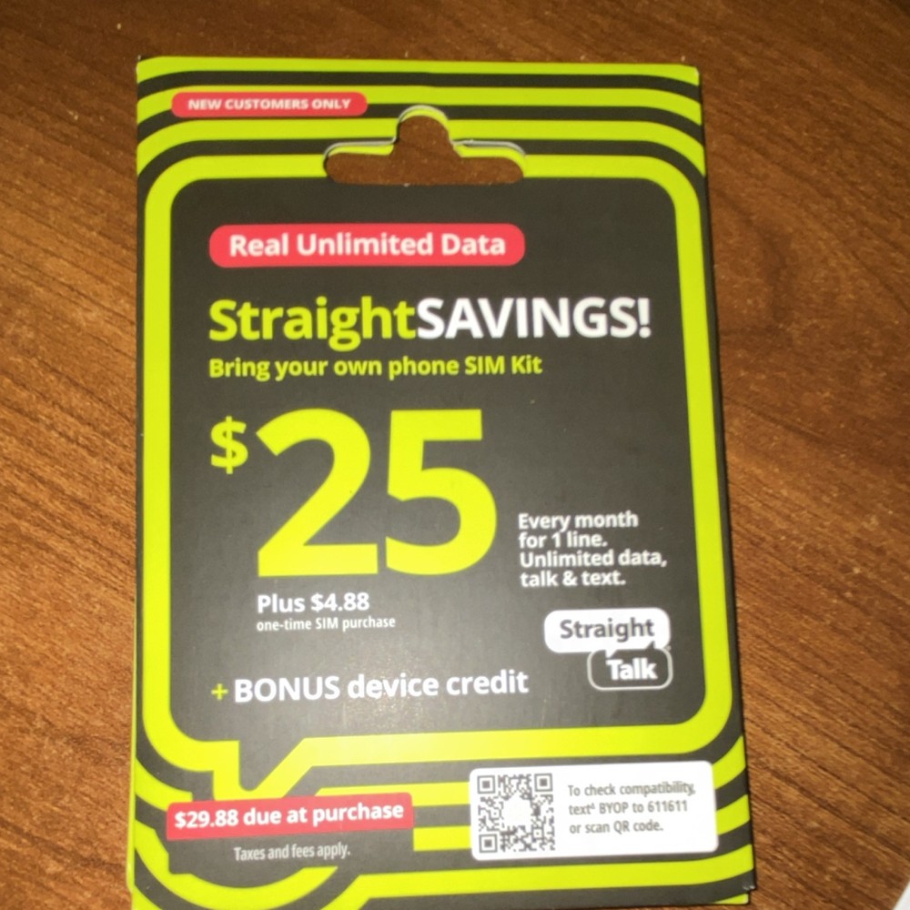 Straight Talk Unlimited Data & Texts Mini SIM Kit $25 Credit Prepaid 4G