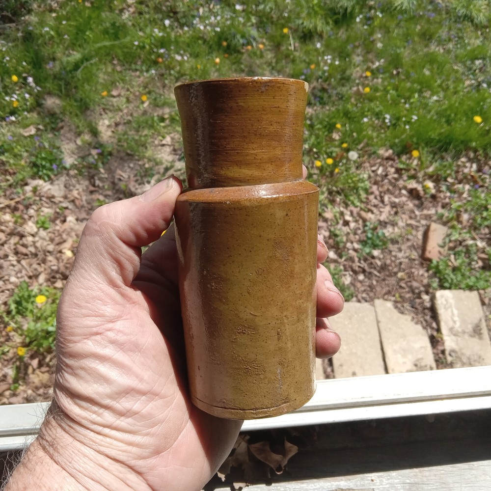 1870s BLACKING BOTTLE EMBOSSED STONEWARE WIDE MOUTH BOOT BLACKING BOTTLE