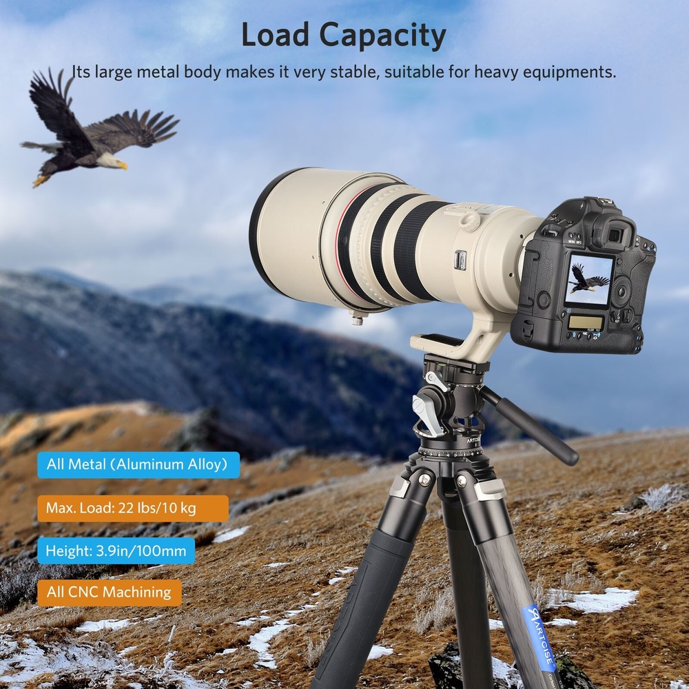 Fluid Video Tripod Head, 360° Panoramic Compact Camera Video Head 22Lbs