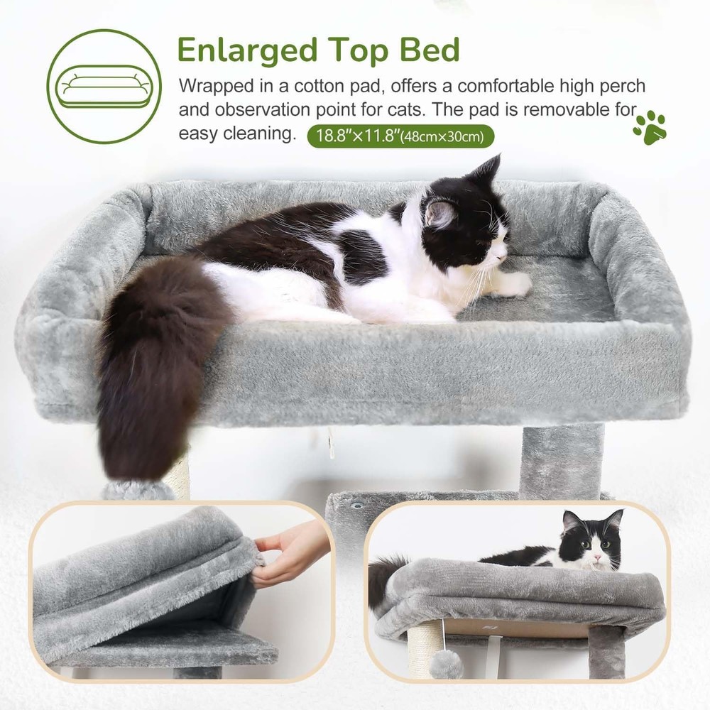 Cat Tree Tower with Scratching Post for Indoor Cats, 53inch Light Gray