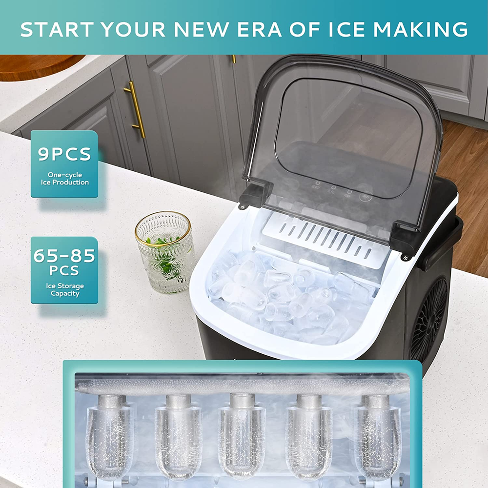 Countertop Ice Maker Machine with Handle Portable Ice Maker with Basket & Scoop