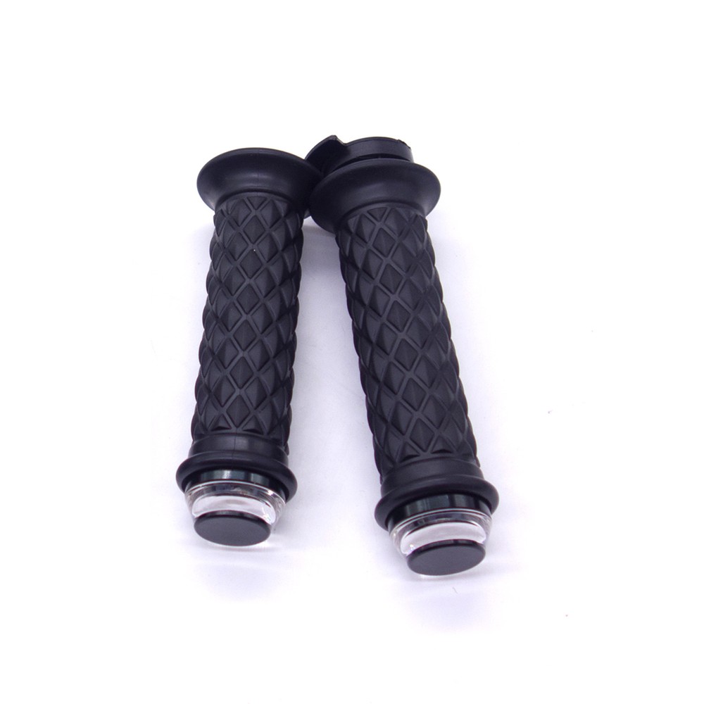 Motorcycle 7/8" 22mm Black Handlebar Hand Grip With LED Plug Strobe Side Light