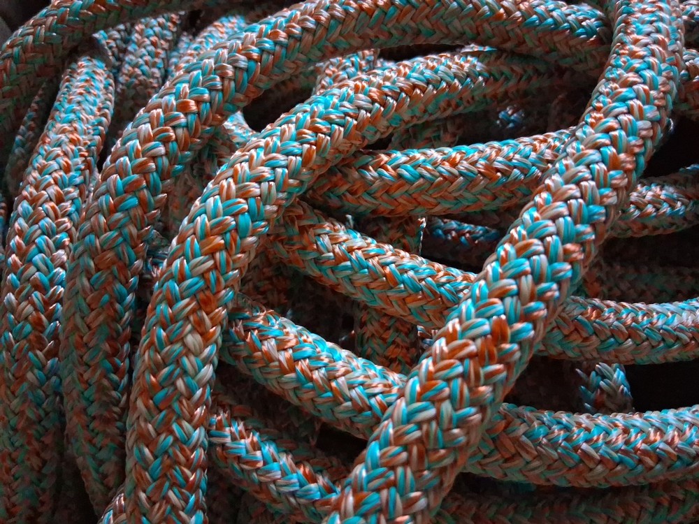 9/16 x 100 ft. Double Braid-Yacht Braid Polyester Rope. Turq/BO/Tan Blend