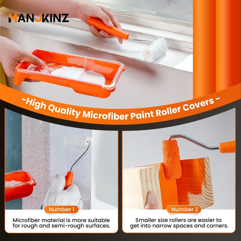Paint Roller Kit 2 Inch 15 Pack Small Paint Roller Kit Microfiber Roller Covers