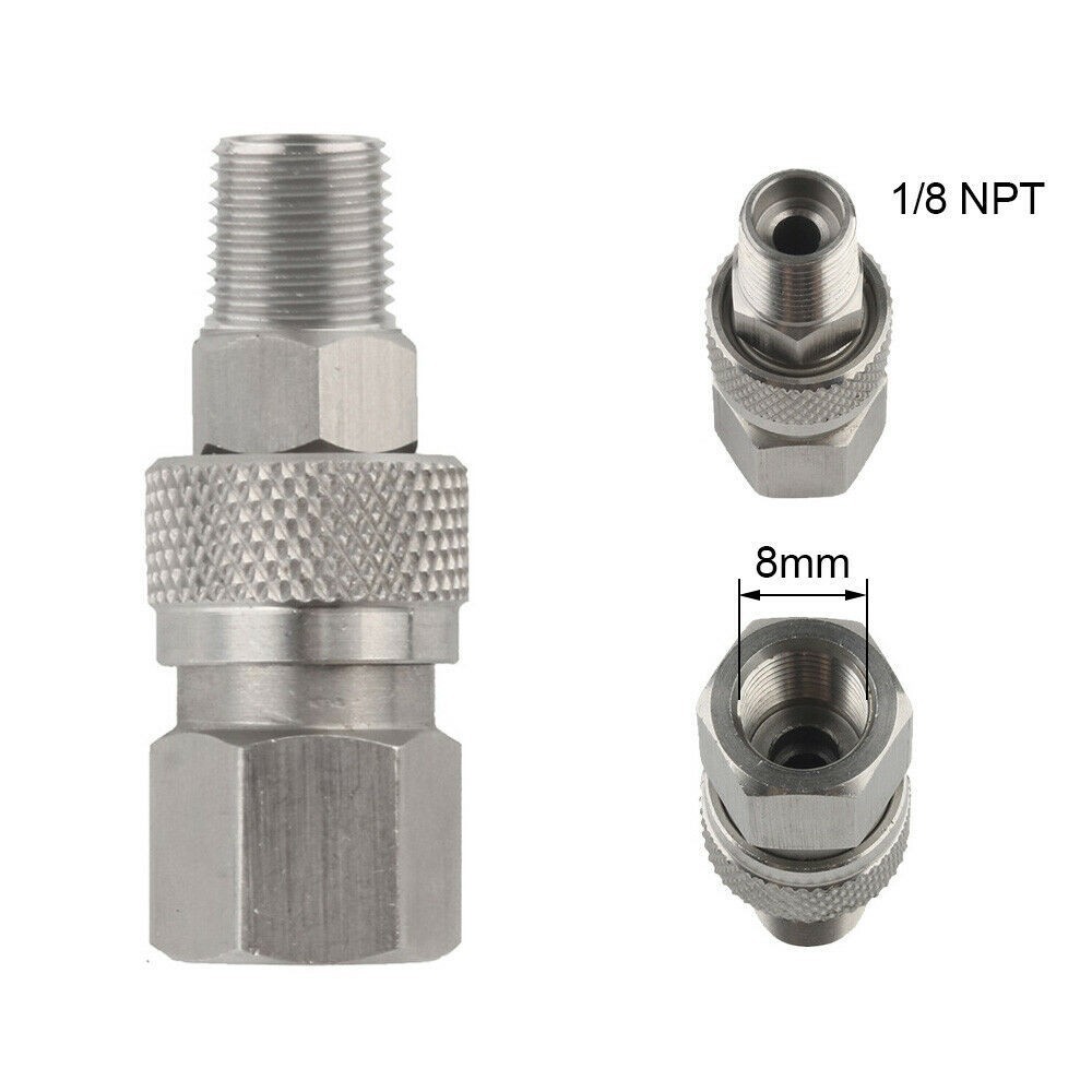 Thread Quick Release To Disconnect Coupler Male + Female 1/8NPT Fitting Silver ~