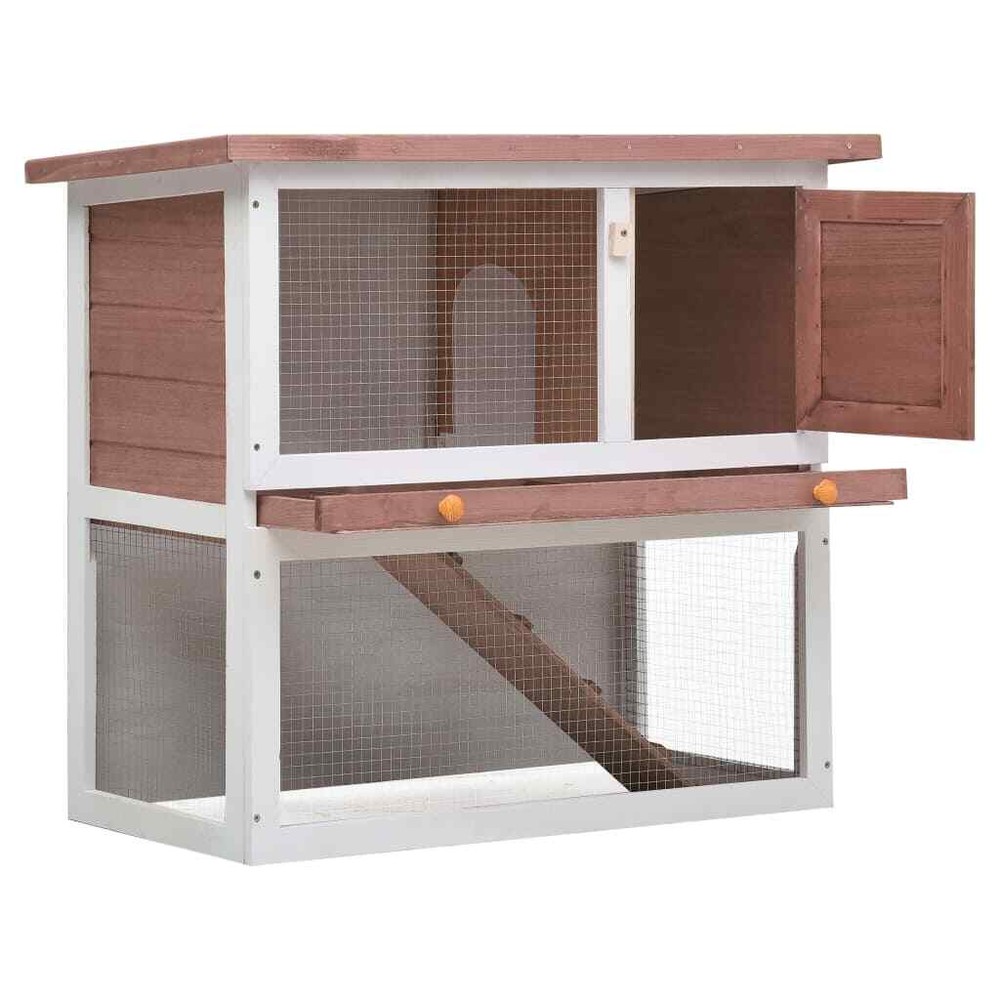 Rabbit Hutch Bunny Cage House with Pull Out Tray Ramp Solid Pine Wood vidaXL