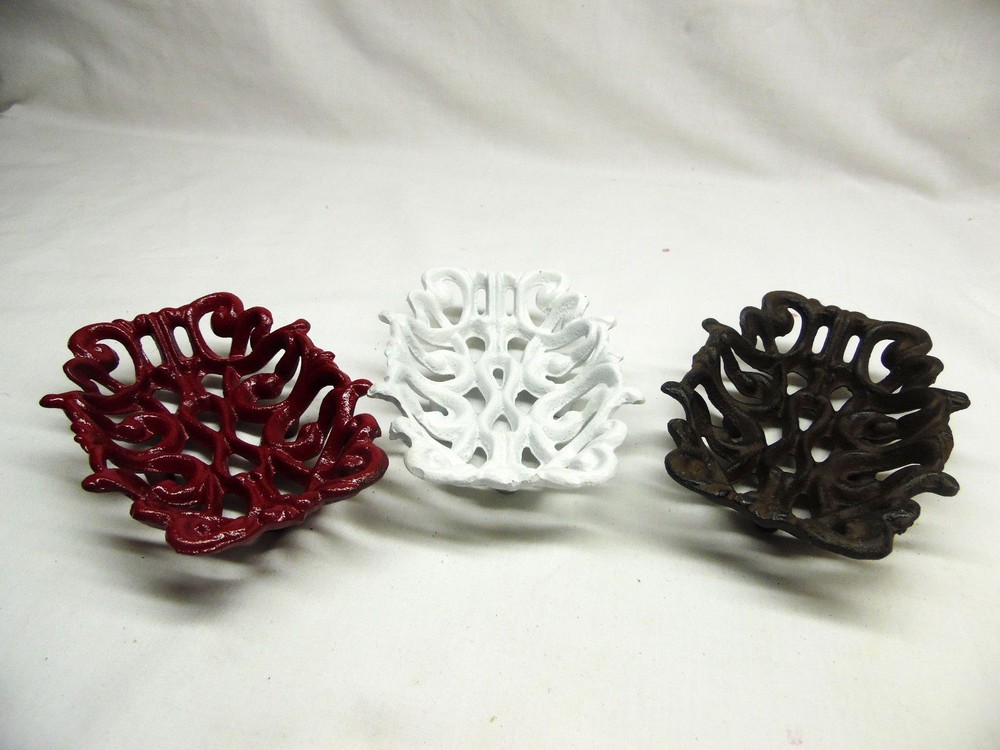 Cast Iron Scroll Soap Dish / Business Card Select - White, Red, or Rust