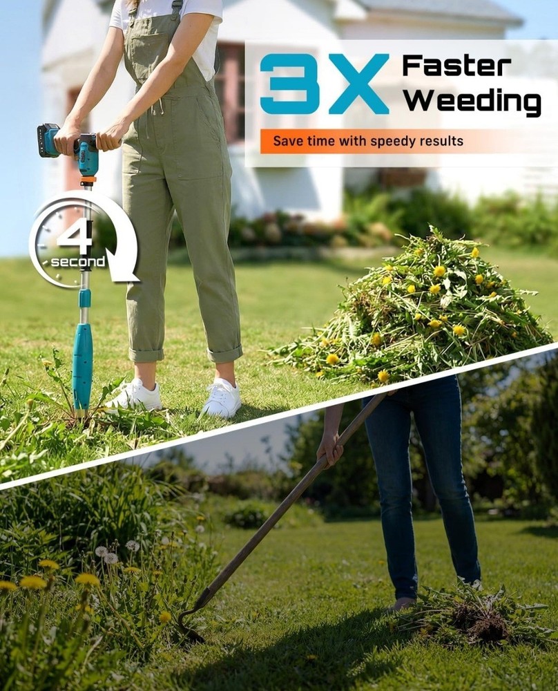 SEESII Stand-Up Weed Puller Tool with 40"-47" Adjustable Handle One Button Eject