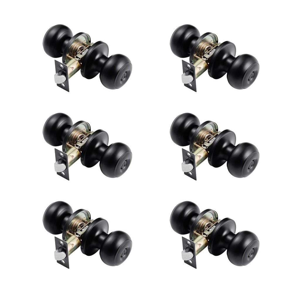 6 Pack Black Door Knobs Privacy Door Knob Round Ball Keyless Exterior & Th