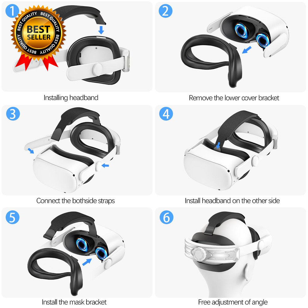 Head Strap for Meta Quest 2 VR Headset Elite Strap Adjustable Soft Cushion
