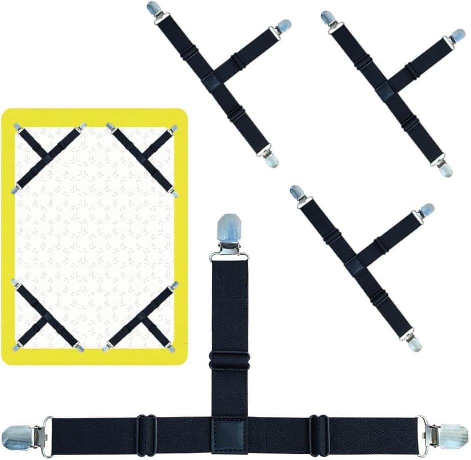 4 Pack Fitted Sheet Straps Adjustable Elastic Grippers with Clips 2 Colors