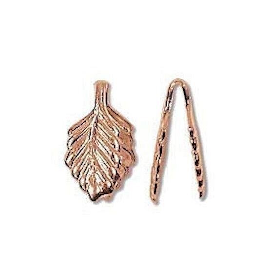 Bail, 12 Small Copper Plated 5x10mm Fold Over Glue on Leaf Bails *