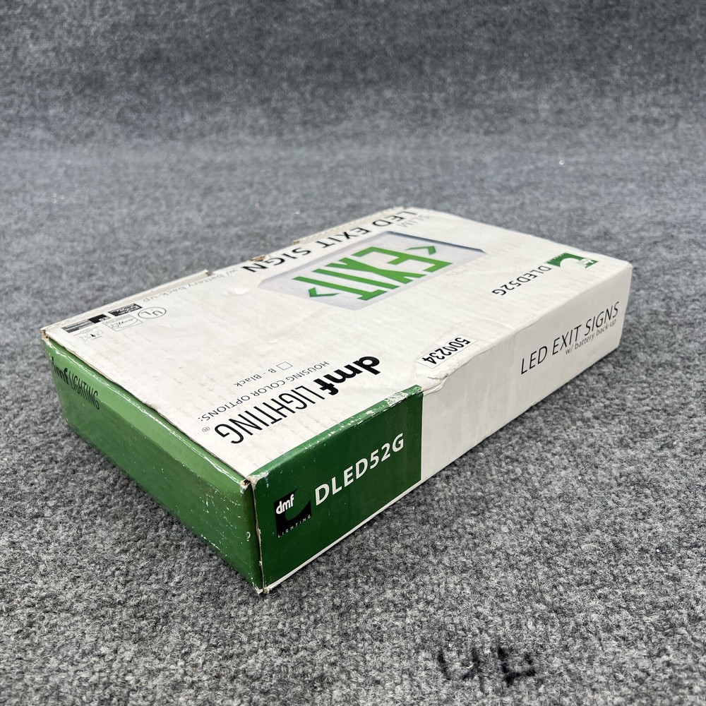 DFM Lighting DLED52G Slim Green LED Exit Sign With Battery Back-up New