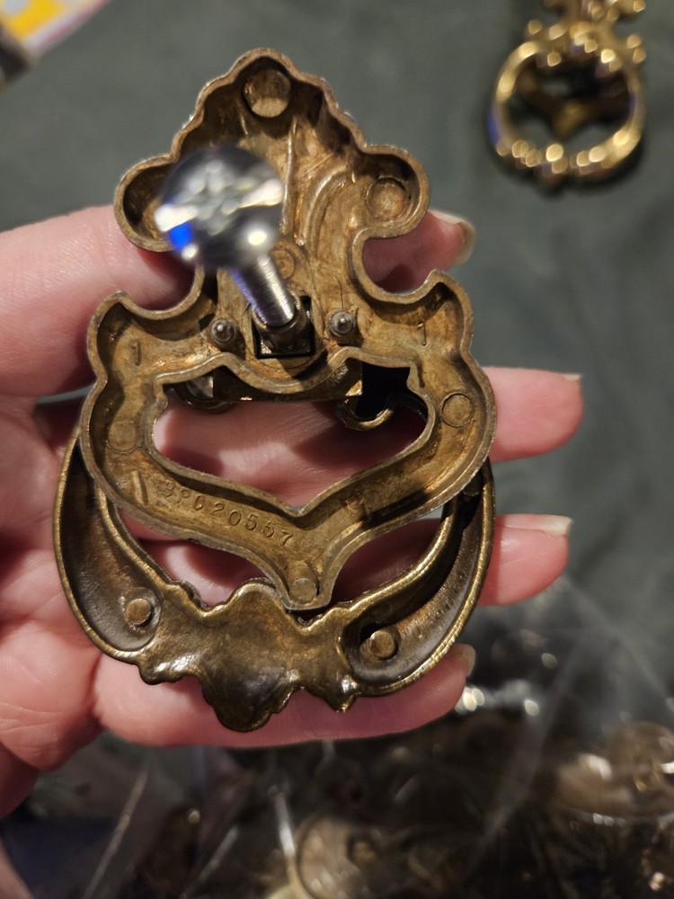 Set of 2 Ornate Antique Brass Finish Ring Pulls