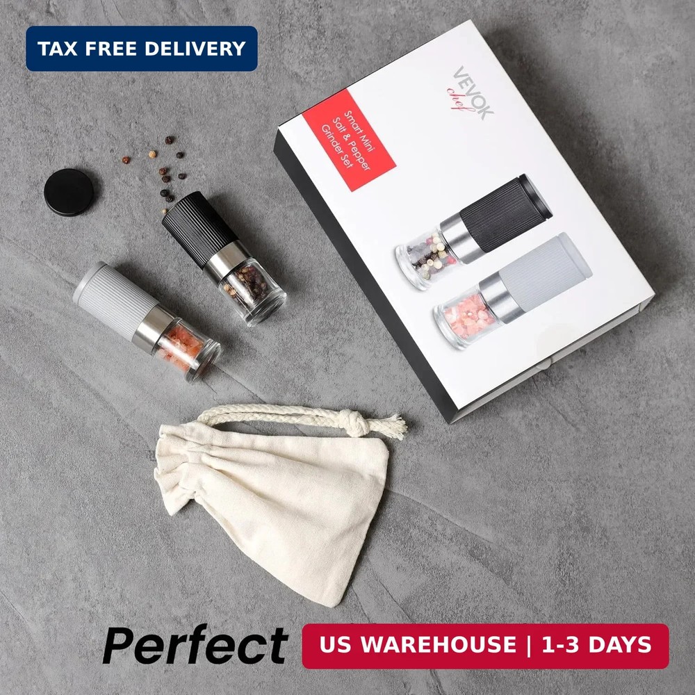 Mini Salt and Pepper Grinder Set, Small Tiny Adjustable Coarseness Ceramic Salt