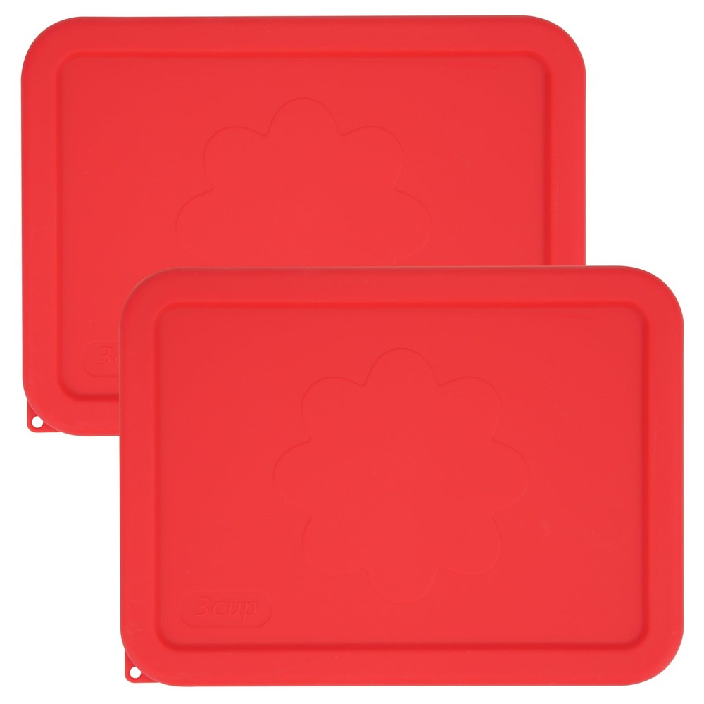 VIOTIIN 3 Cup Rectangle Silicone Storage Cover Lids 3 - 2 Pack, Red