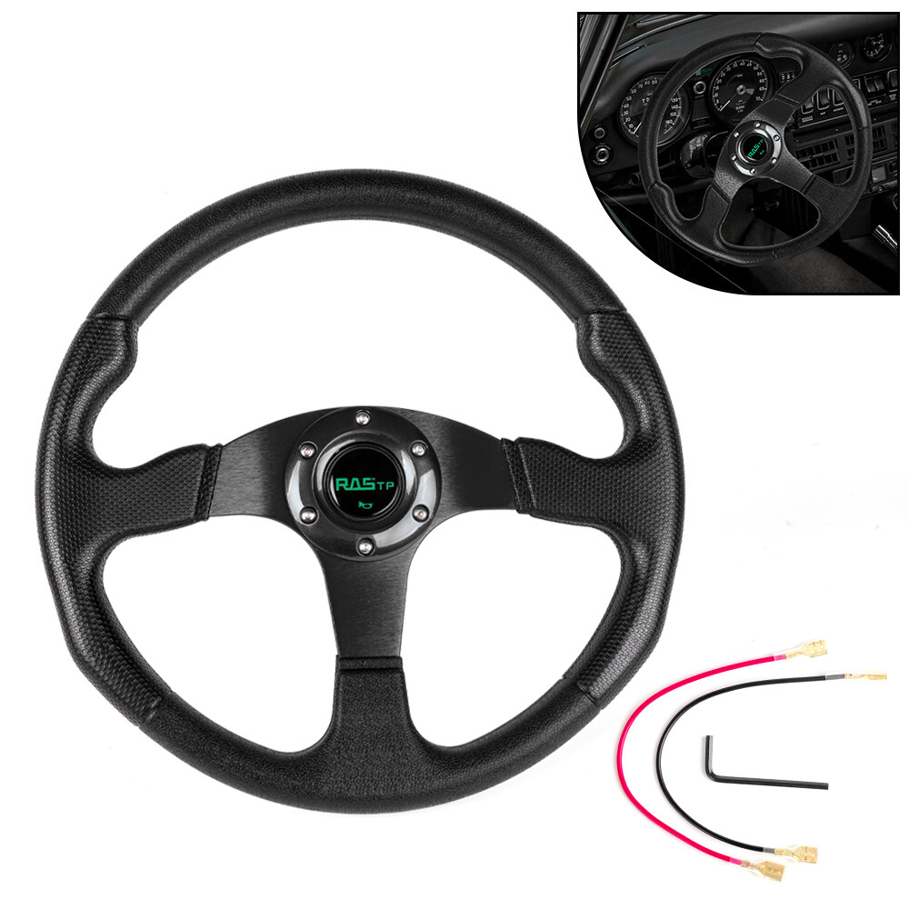 14" 350mm Flat Dish Black Racing Steering Wheel+Ball Quick Release Adapter