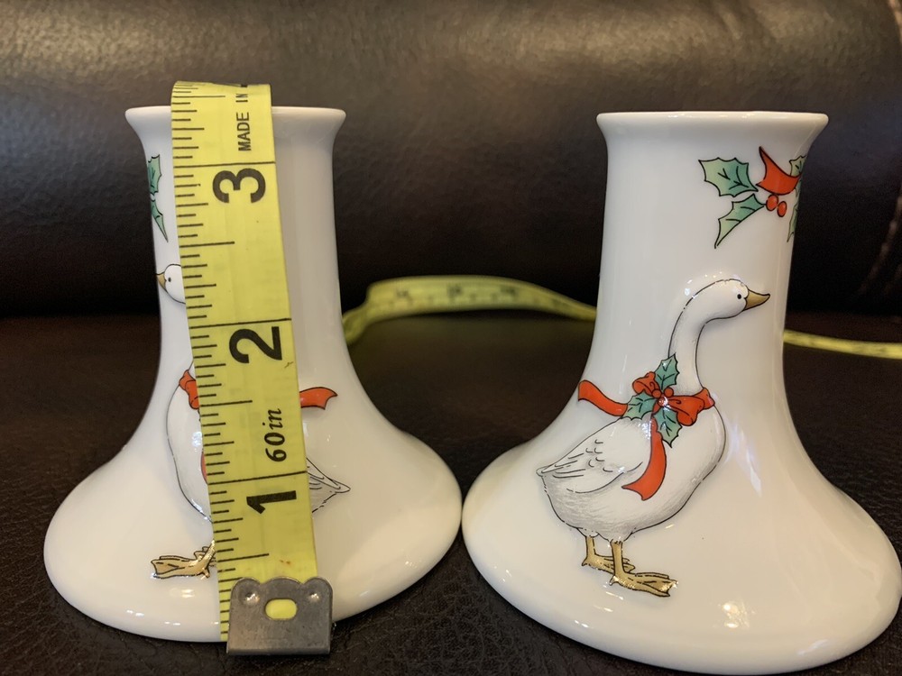 2 ceramic candle holders 3D duck design white made in Japan pre-owned decor.