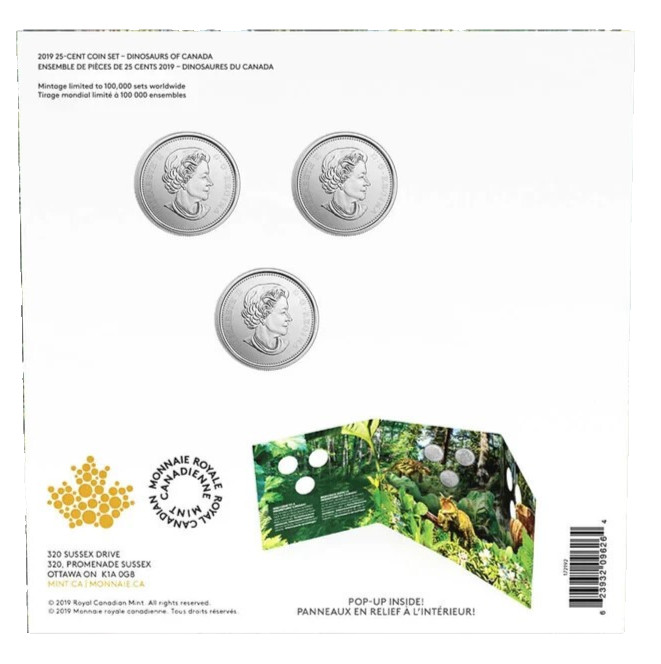 🇨🇦 2019 25-Cent Dinosaurs of Canada - 3 Coins Set