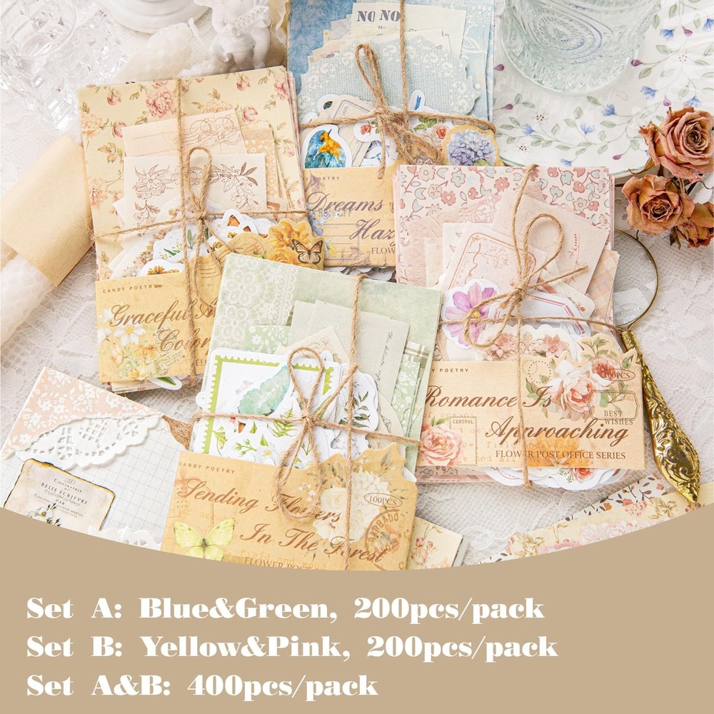 400 PCS Scrapbook Paper Pack Decorative Pattern Junk Journal Ephemera NO4