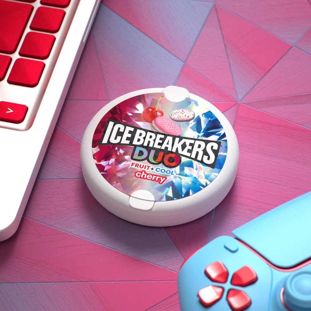 ICE BREAKERS Duo Fruit Plus Cool Cherry Flavored Sugar Free Mints Pucks 8 Count