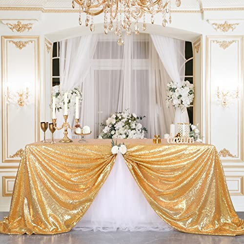 Sequin Tablecloth Seamless 90x132inch Rectangle 132" x 90" (Rectangular) Gold