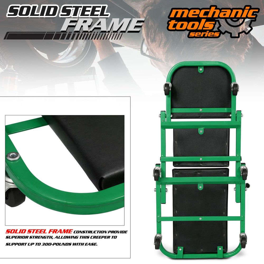 MAUTO 40Inch Folding Creeper Rolling Seat, AllinOne Adjustable Roller Garage