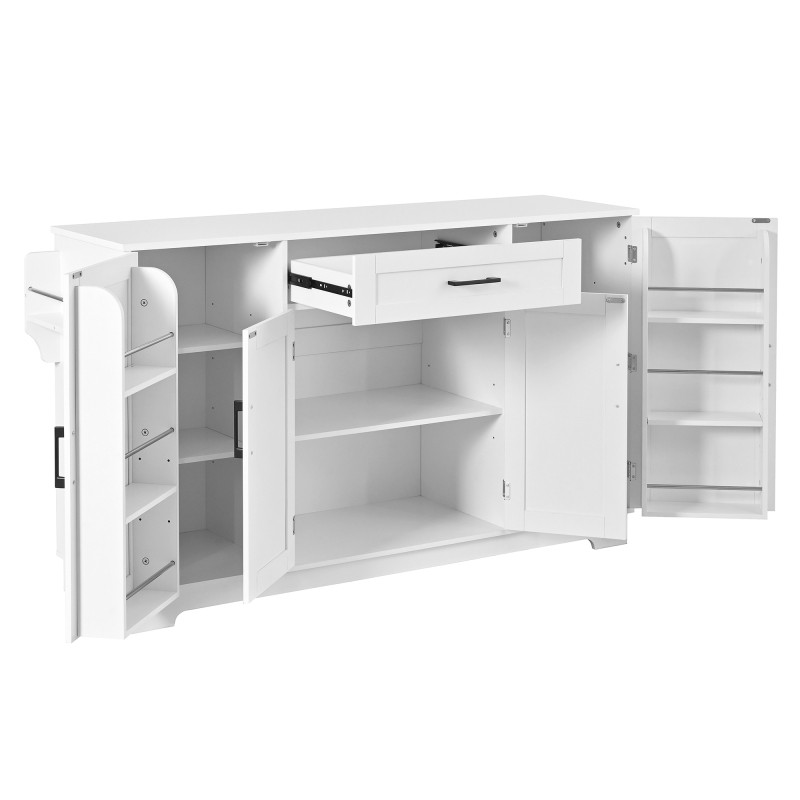 Fluted Buffet Sideboard Cabinet with Storage, Adjustable Shelves, Modern White