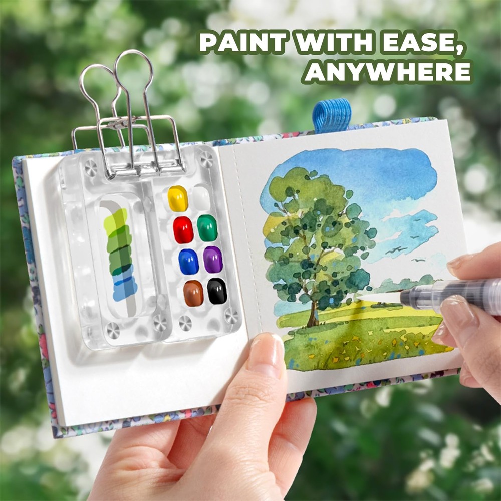 Mini Portable Watercolor Palette Set-Grid Paint Box with Binder Clips Include...