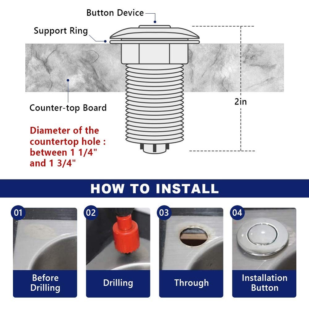 Air Activated Switch Button for Sink Top Garbage SHORT/2", PLASTIC BLACK