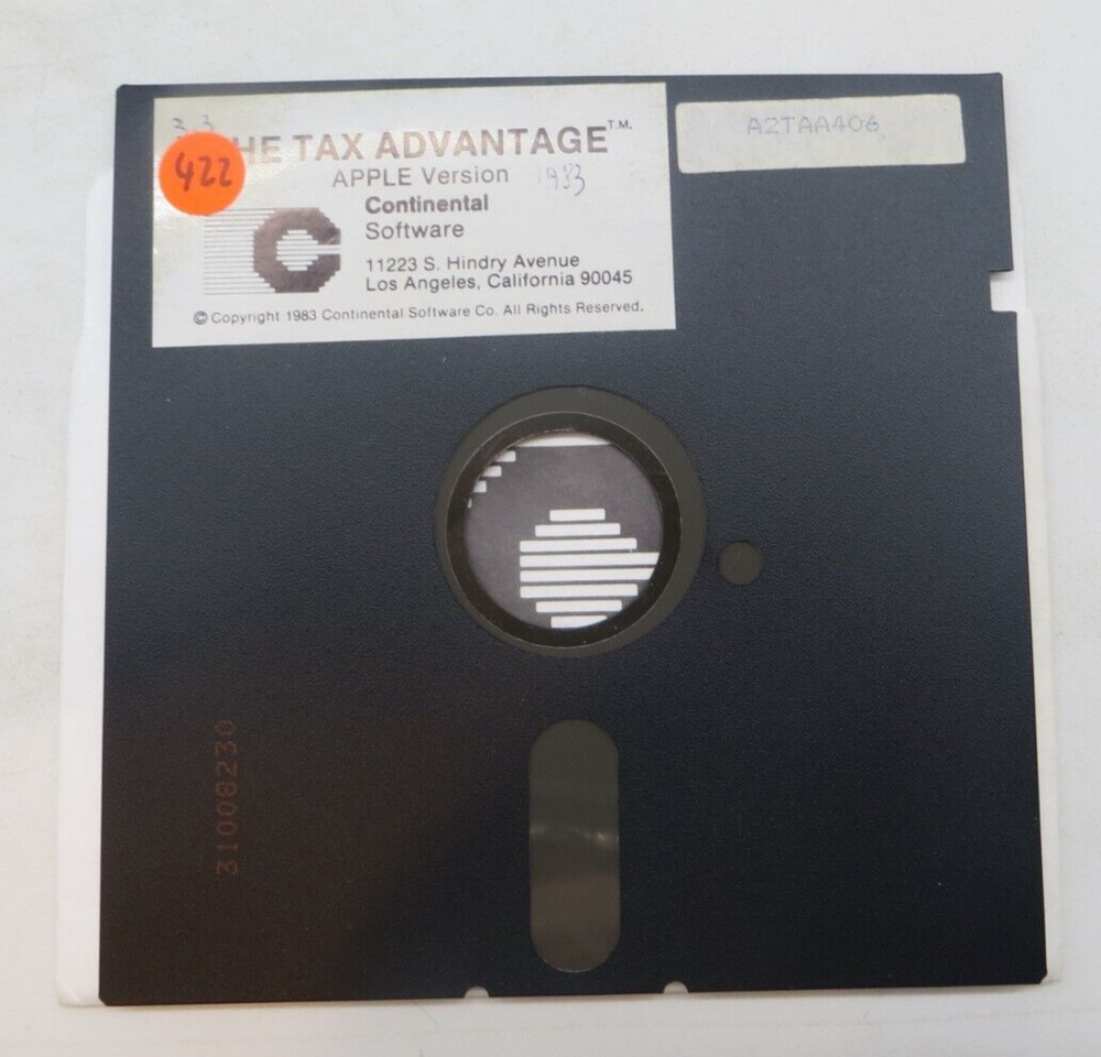 THE TAX ADVANTAGE Apple Version 5.25" Floppy Disk 1983 vintage computer disc -