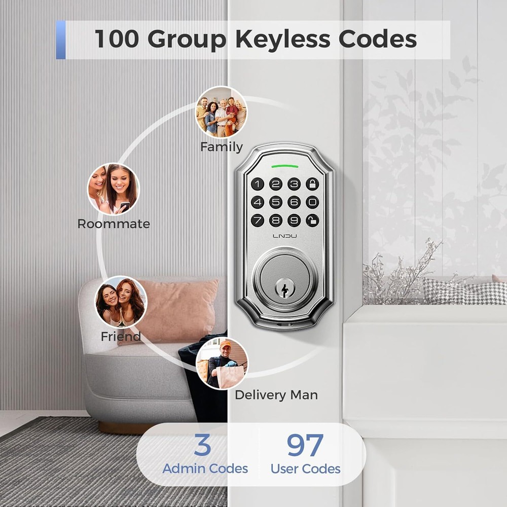 Smart Front Door Lock Set Electronic Keypad Deadbolt Keyless Entry ＆ 100 Codes