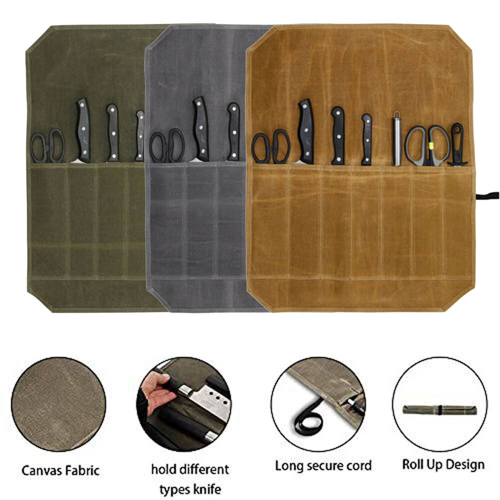 Waterproof Foldable Canvas Chef Knife Bag Roll Kitchen Culinary Storage Tools