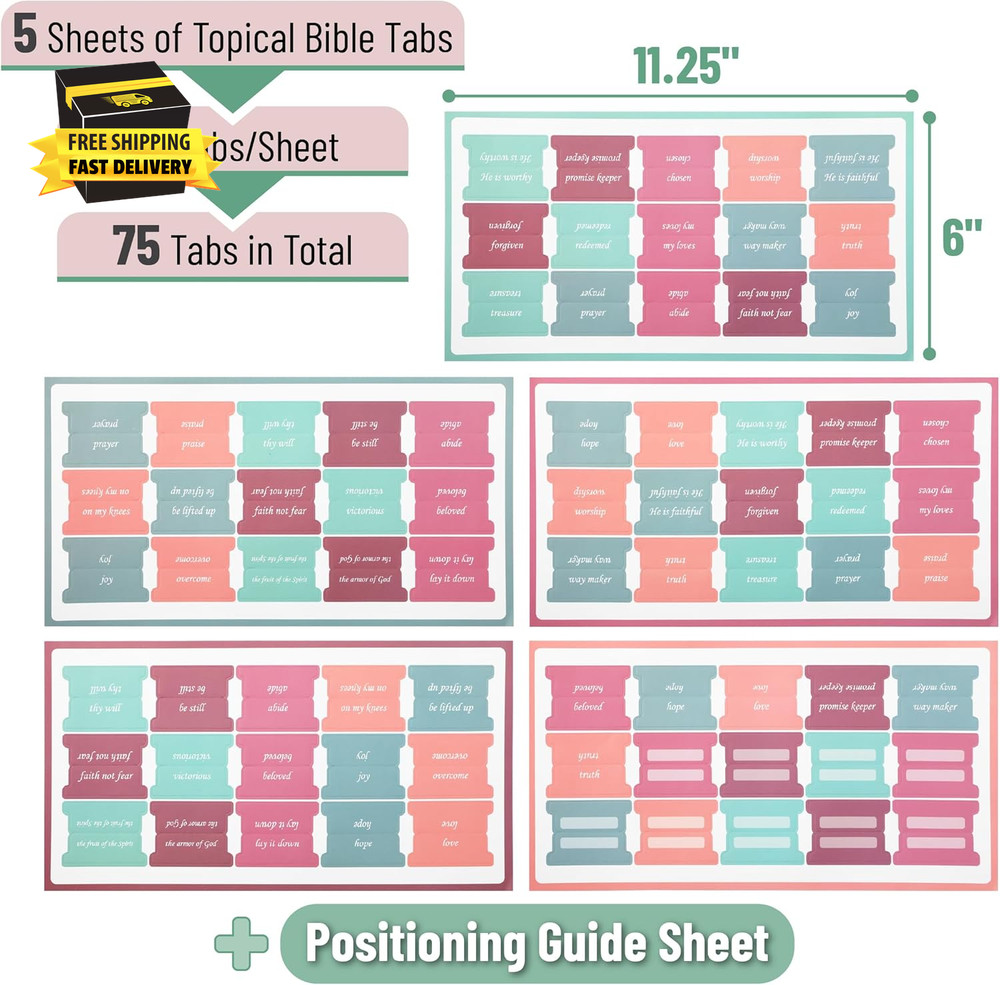 - Topical Laminated Bible Tabs, 75 Pcs, Spring Theme, Easy-To-Read & Apply, Tear