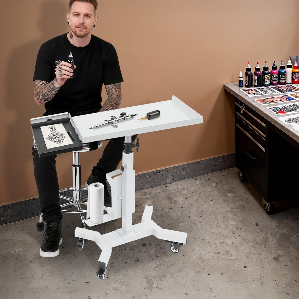 Versatile Rolling Tool Tray Cart Adjustable Tray Cart w/ Rotatable Table Station