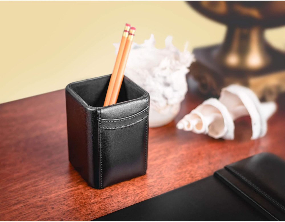 Black Leather Pencil Cup